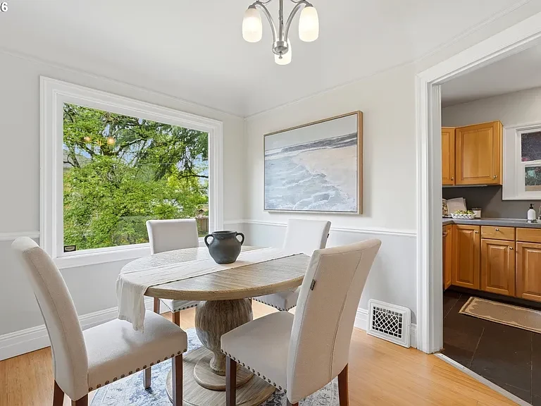 Dining nook beside a garden-facing window