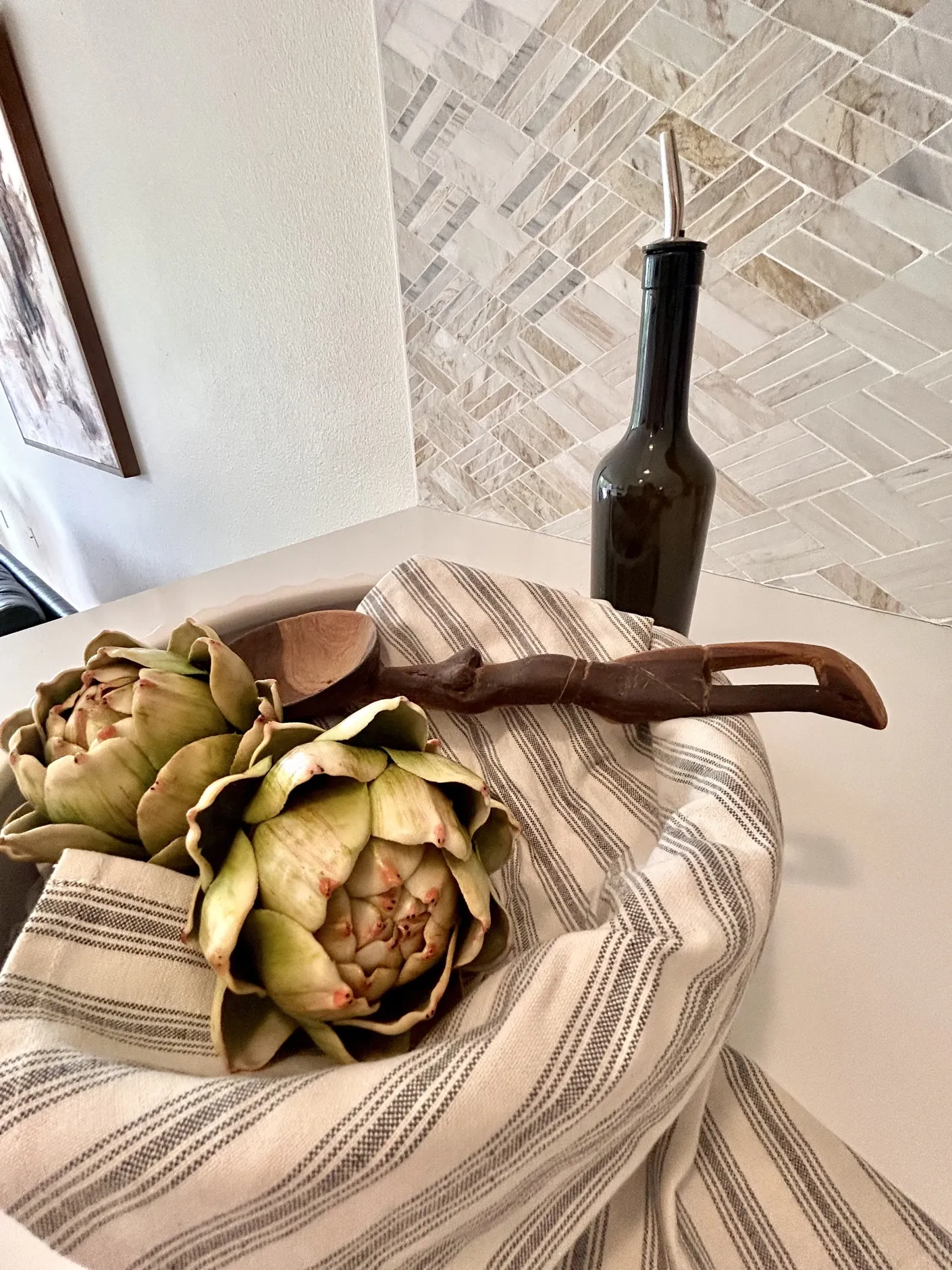 Artichokes and striped textiles